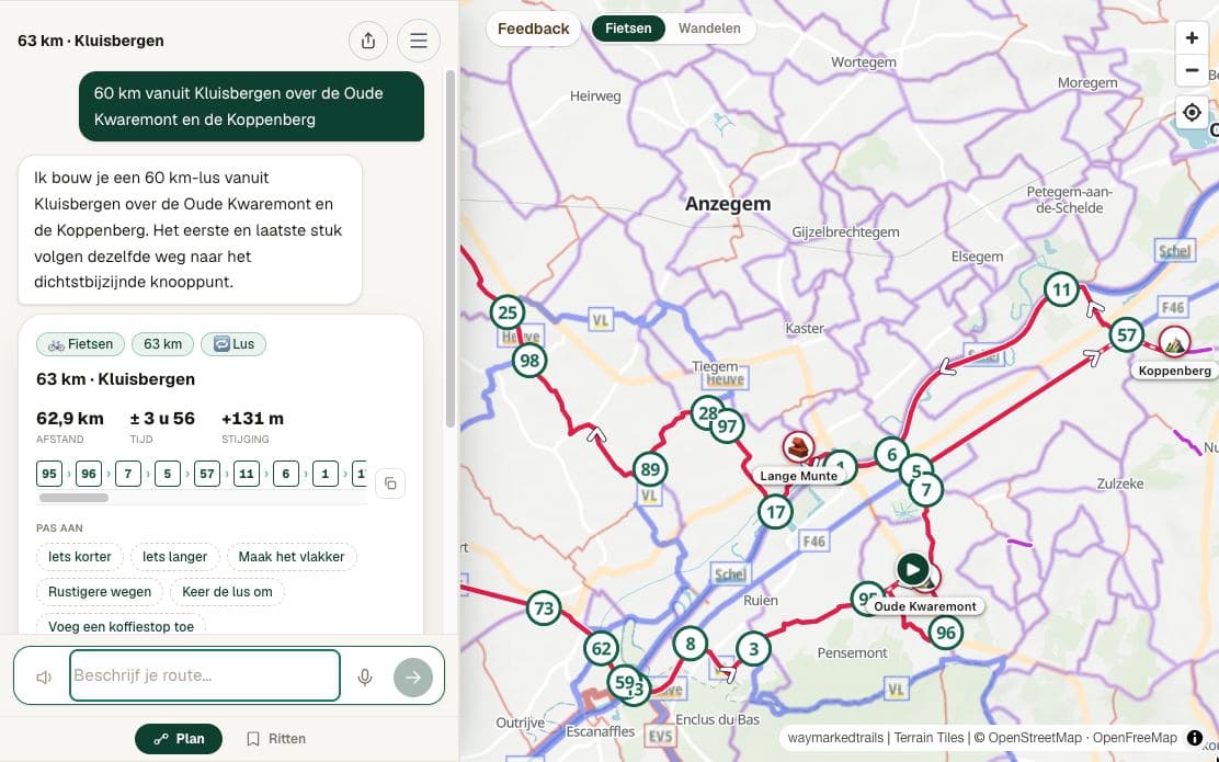 KnoopHop op tablet: 63 km-lus over de Oude Kwaremont en de Koppenberg